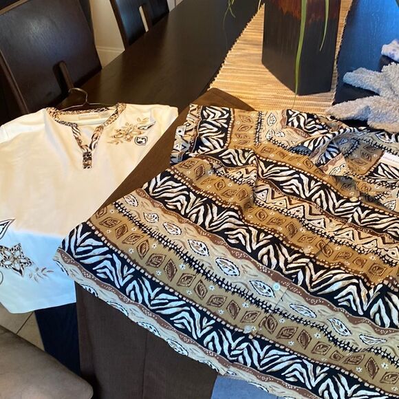 NWOT 3 piece Alfred Dunner embellished leopard S/S tee 1x  brown slacks, blouse - Picture 1 of 7